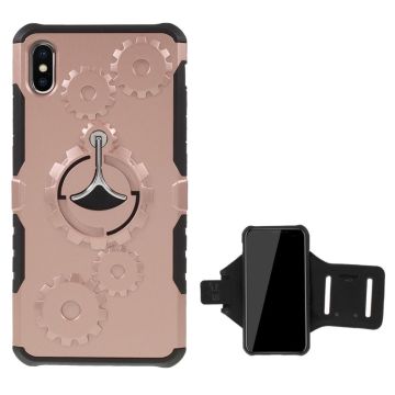 iPhone Xs Max kickstand gear pattern case - Rose Gold