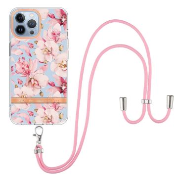 Slim and durable softcover with lanyard for iPhone 13 Pro - Pink Gardenia