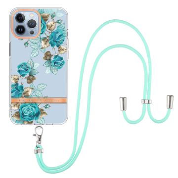 Slim and durable softcover with lanyard for iPhone 13 Pro - Blue Rose