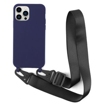 Thin TPU case with a matte finish and adjustable strap for iPhone 13 Pro - Dark Blue