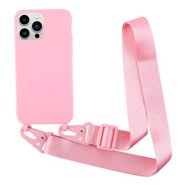 Thin TPU case with a matte finish and adjustable strap for iPhone 13 Pro - Pink