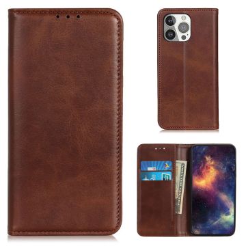 Wallet-style genuine leather flipcase for iPhone 13 Pro - Coffee