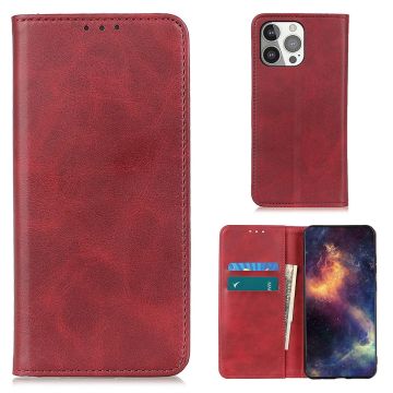 Wallet-style genuine leather flipcase for iPhone 13 Pro - Red