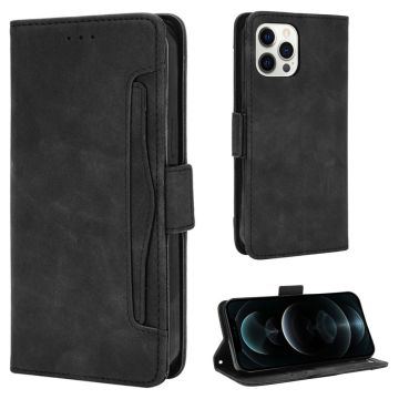 Modern-styled leather wallet case for iPhone 13 Pro - Black