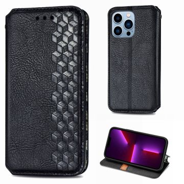 Leather case with a stylish rhombus imprint for iPhone 13 Pro - Black