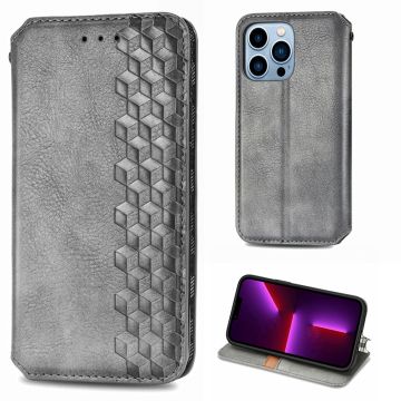 Leather case with a stylish rhombus imprint for iPhone 13 Pro - Grey