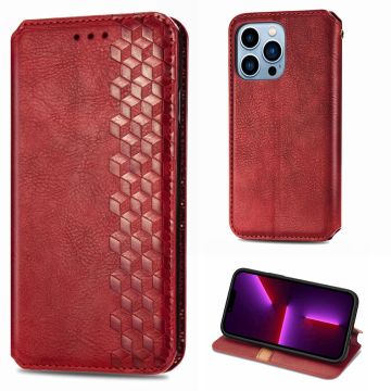 Leather case with a stylish rhombus imprint for iPhone 13 Pro - Red