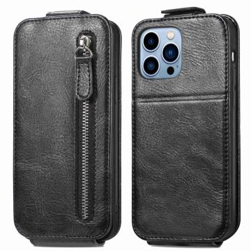 Vertical flip phone case with zipper for iPhone 13 Pro - Black