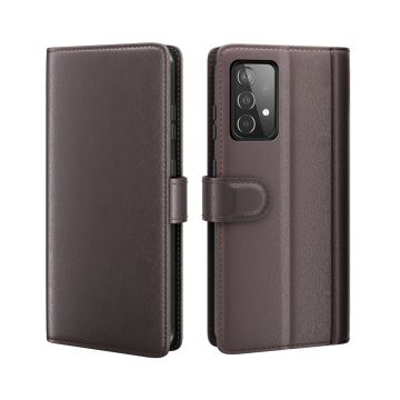 Genuine leather case with credit card slots for Samsung Galaxy A52 5G / A52 - Brown