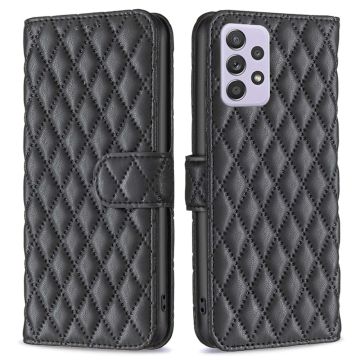 Rhombus pattern matte flip case for Samsung Galaxy A52s 5G / A52 5G / A52 - Black