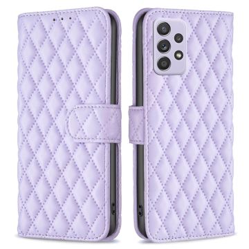 Rhombus pattern matte flip case for Samsung Galaxy A52s 5G / A52 5G / A52 - Purple