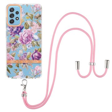 Slim and durable softcover with lanyard for Samsung Galaxy A52s 5G / A52 5G / A52 - Purple Peony