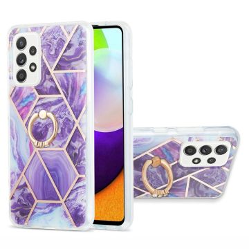 Marble patterned cover with ring holder for Samsung Galaxy A52s 5G / A52 5G - Dark Purple