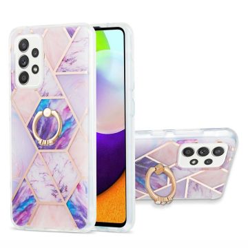 Marble patterned cover with ring holder for Samsung Galaxy A52s 5G / A52 5G - Light Purple