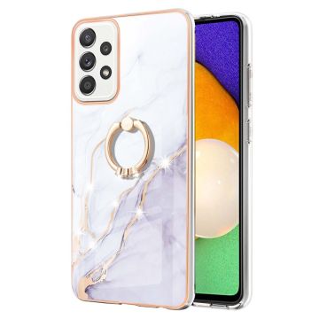 Marble patterned cover with ring holder for Samsung Galaxy A52s 5G / A52 5G / A52 - White Marble Haze