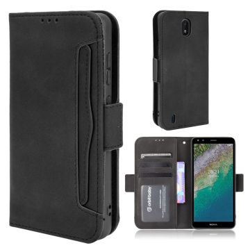 Modern-styled leather wallet case for Nokia C01 Plus - Black