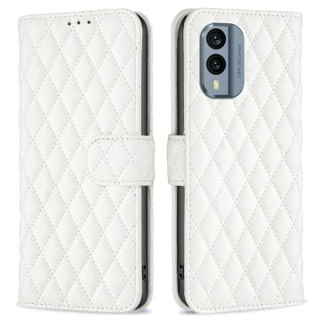 Rhombus pattern matte flip case for Nokia X30 - White