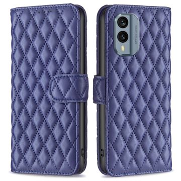 Rhombus pattern matte flip case for Nokia X30 - Blue