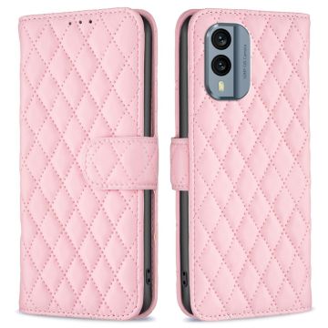 Rhombus pattern matte flip case for Nokia X30 - Pink