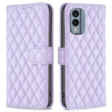 Rhombus pattern matte flip case for Nokia X30 - Purple