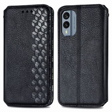 Leather case with a stylish rhombus imprint for Nokia X30 - Black