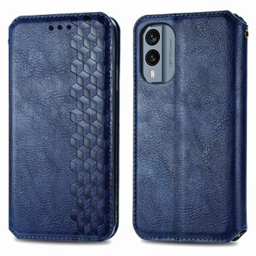 Leather case with a stylish rhombus imprint for Nokia X30 - Blue