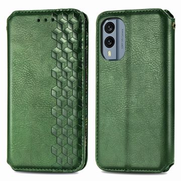 Leather case with a stylish rhombus imprint for Nokia X30 - Green