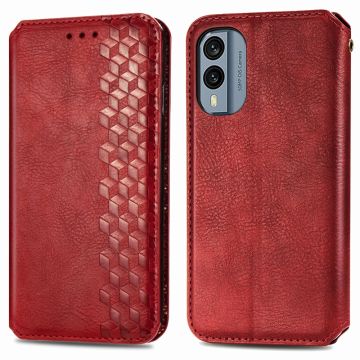 Leather case with a stylish rhombus imprint for Nokia X30 - Red