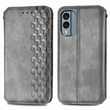 Leather case with a stylish rhombus imprint for Nokia X30 - Grey