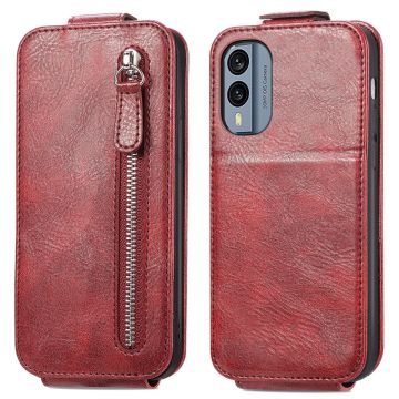 Vertical flip phone case with zipper for Nokia X30 - Red