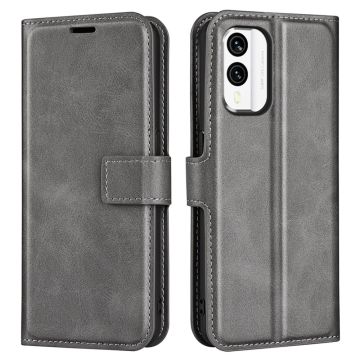 Wallet-style leather case for Nokia X30 - Grey