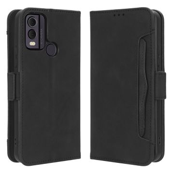 Modern-styled leather wallet case for Nokia C22 - Black