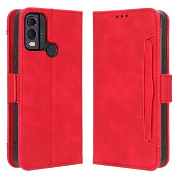 Modern-styled leather wallet case for Nokia C22 - Red