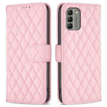 Rhombus pattern matte flip case for Nokia G310 - Pink