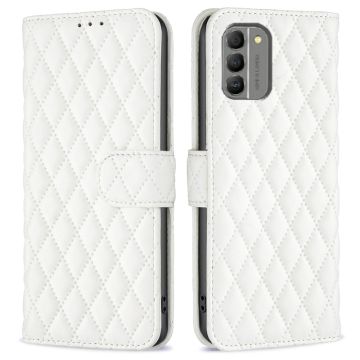 Rhombus pattern matte flip case for Nokia G310 - White