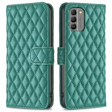 Rhombus pattern matte flip case for Nokia G310 - Green