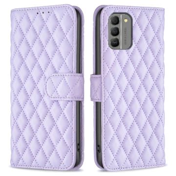 Rhombus pattern matte flip case for Nokia G310 - Purple