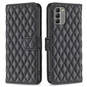 Rhombus pattern matte flip case for Nokia G310 - Black