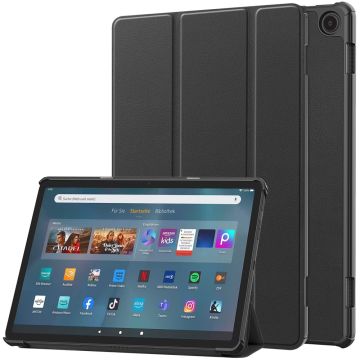 Tri-fold Leather Stand Case for Amazon Fire Max 11 - Black