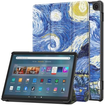 Amazon Fire Max 11 pattern tri-fold leather case - Starry Sky