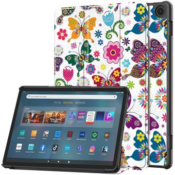 Amazon Fire Max 11 pattern tri-fold leather case - Colorful Butterflies