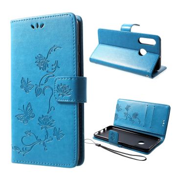 Huawei P30 Lite imprint butterfly flower leather flip case - Blue