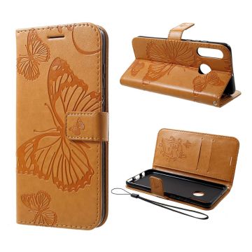Huawei P30 Lite imprint butterfly leather case - Brown