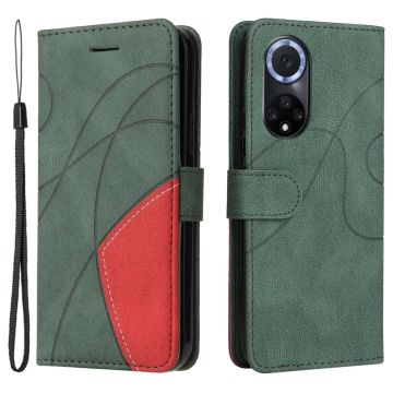 Textured leather case with strap for Huawei Nova 9 / Honor 50 - Green