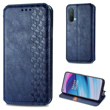 Leather case with a stylish rhombus imprint for OnePlus Nord CE 5G - Blue