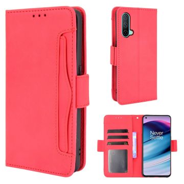 Modern-styled leather wallet case for OnePlus Nord CE 5G - Red