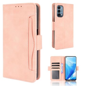 Modern-styled leather wallet case for OnePlus Nord N200 5G - Pink