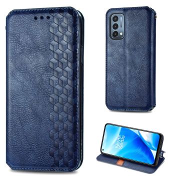 Leather case with a stylish rhombus imprint for OnePlus Nord N200 5G - Blue