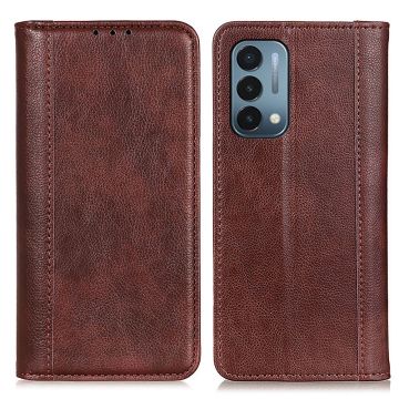 Genuine leather case with magnetic closure for OnePlus Nord N200 5G - Brown