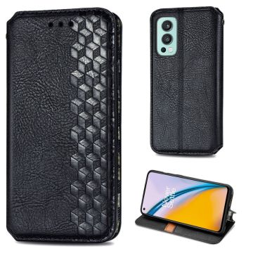 Leather case with a stylish rhombus imprint for OnePlus Nord 2 5G - Black